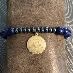 Navy Blue/Gunmetal Zodiac Stretch Bracelet - Cancer Sign